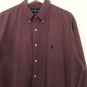 Ralph Lauren Custom Red Cotton Plaid Holiday Long Sleeve Collared Shirt 17 1/2